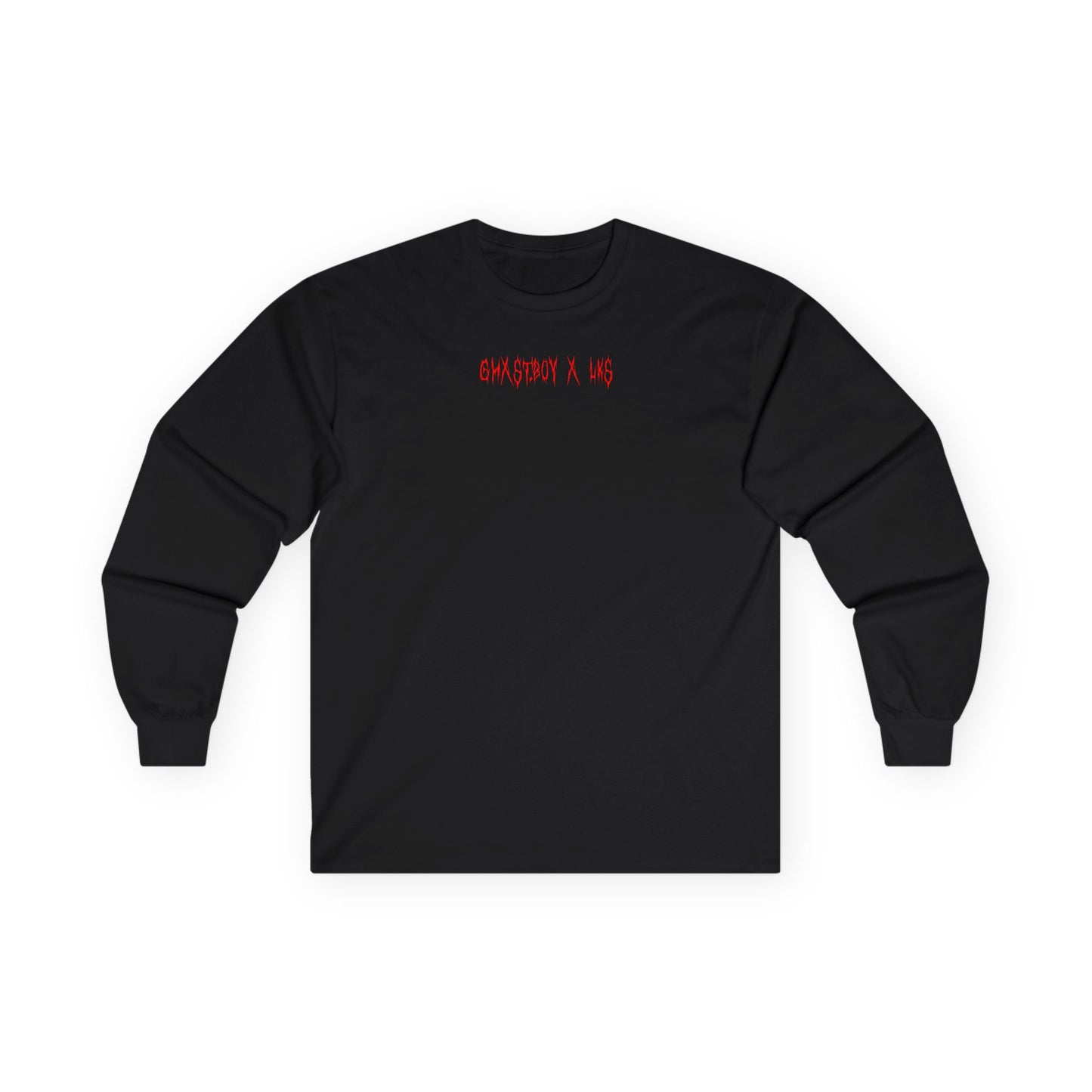 long sleeve — ghxst.boy x lks - minimal chest text + red eye back graphic