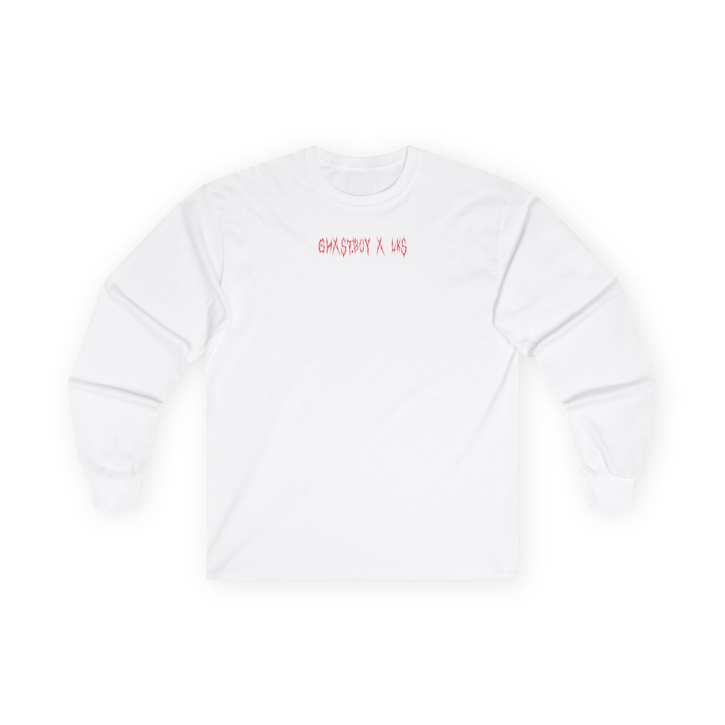 long sleeve — ghxst.boy x lks - minimal chest text + red eye back graphic